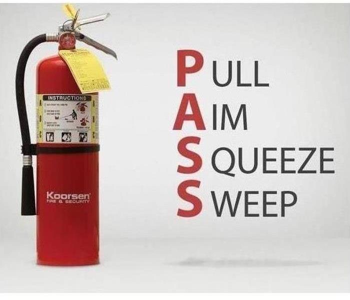 Fire extinguisher with how to steps listed