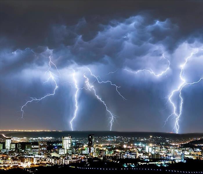 Lightning shown in the sky 